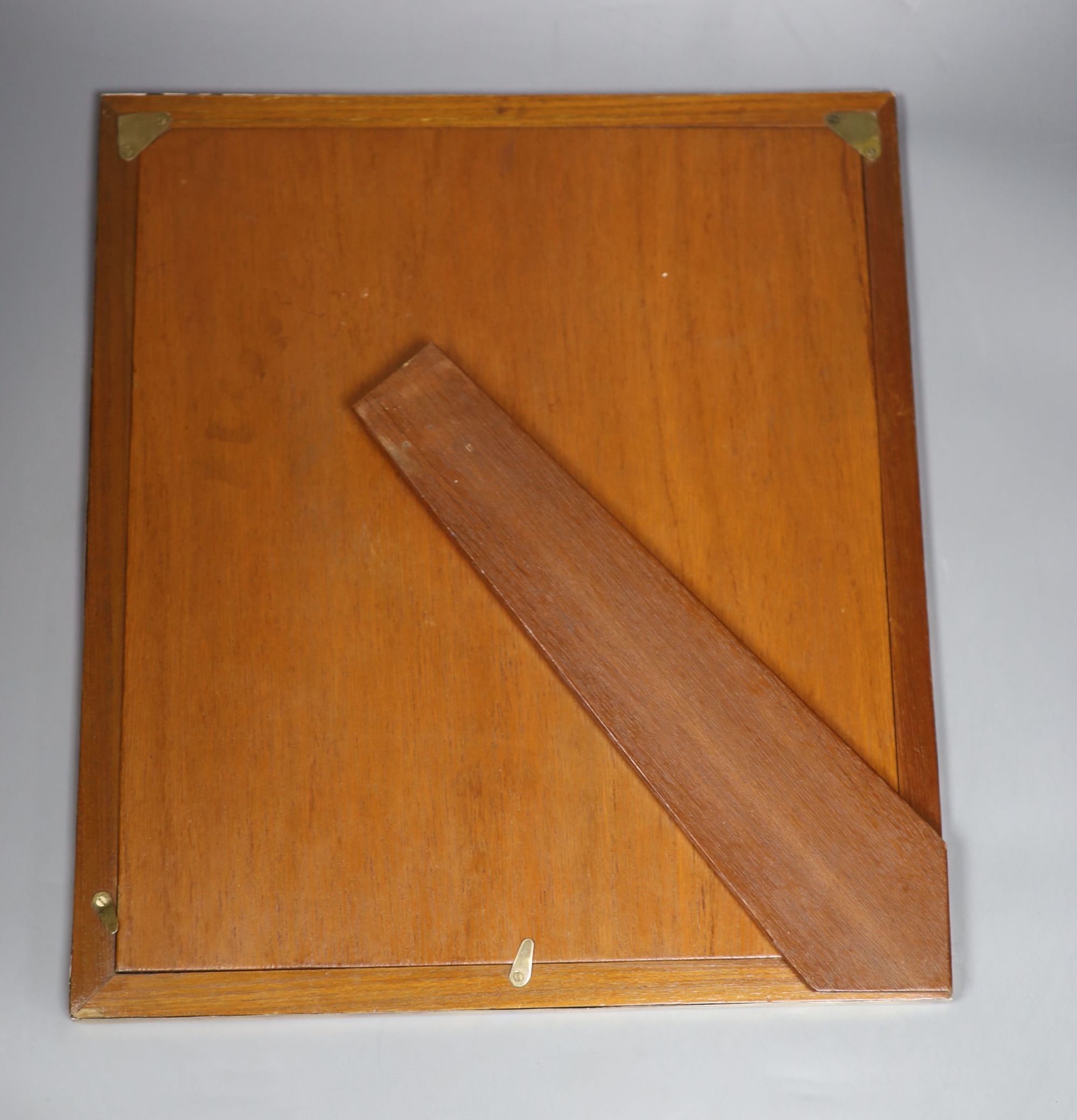 A sterling mounted wooden backed rectangular easel mirror, 39.7cm.